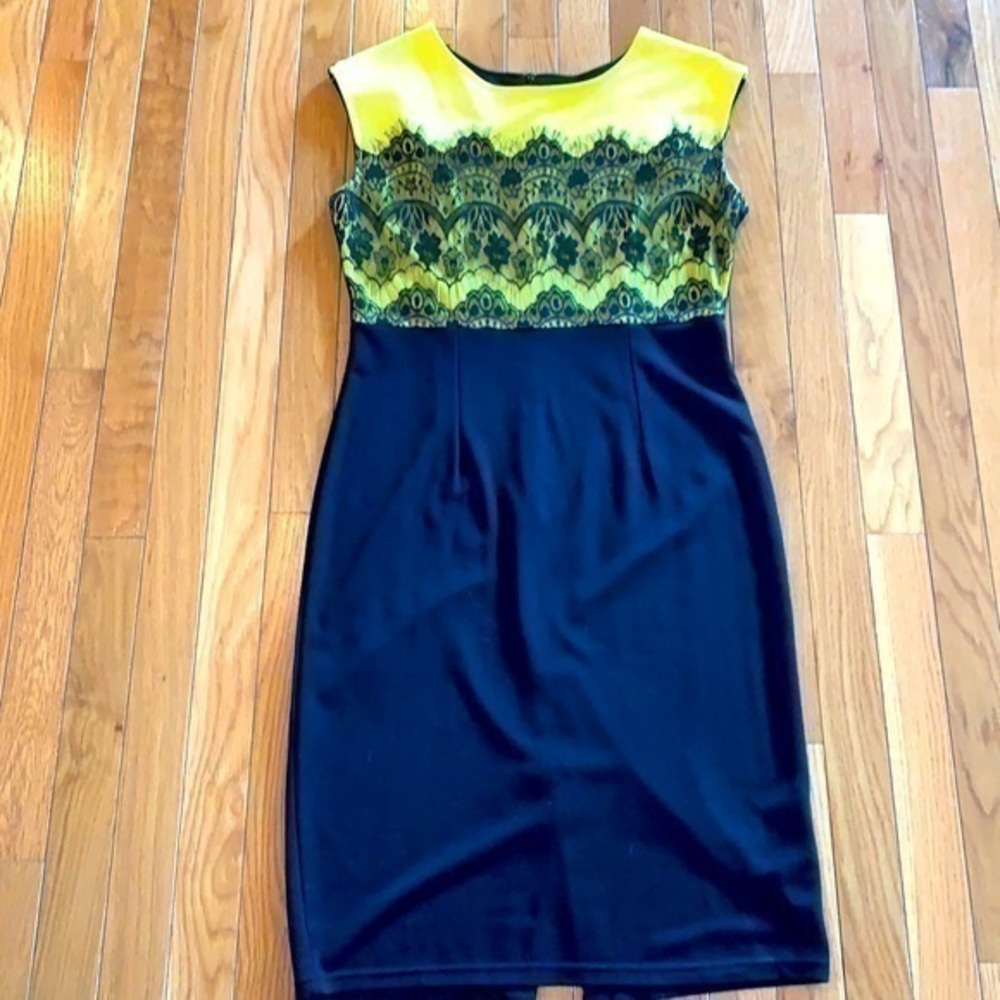 Nice Forever Pencil Sheath Career Dress Black and Yellow Gold size 8 Large